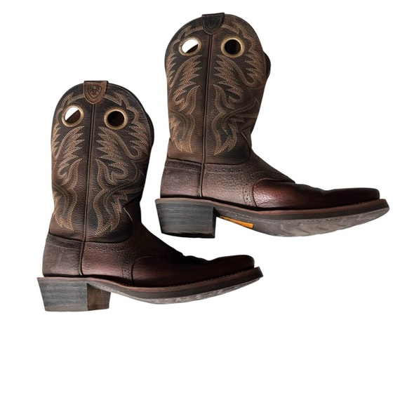 Ariat Workhog Pull-On Western Boots Men’s 10B Square Toe Cowboy Leather Brown - Picture 2 of 11